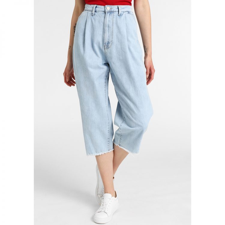 FUNKY BUDDHA - Γυναικείο cropped buggy jean παντελόνι FUNKY BUDDHA μπλε